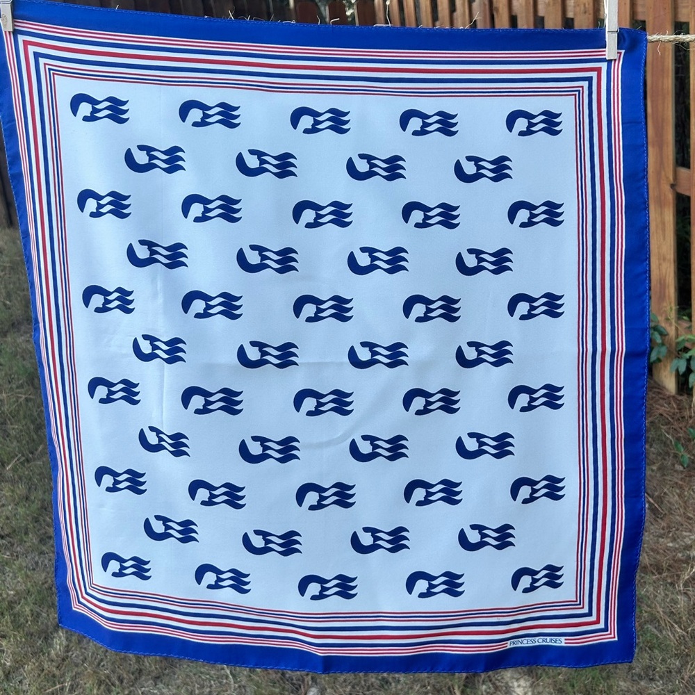 Princess Cruises LOGO Blue Red White Nautical Scarf poly Love Boat chic 26”